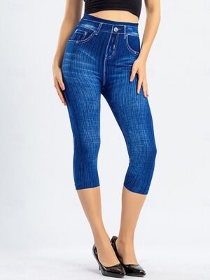 Vintage Slim Fit 3D Print High Waist Calf-Length Chinos - Image 23