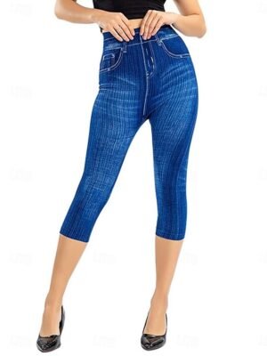Vintage Slim Fit 3D Print High Waist Calf-Length Chinos - Image 24