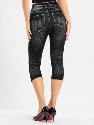 Vintage Slim Fit 3D Print High Waist Calf-Length Chinos - Image 3