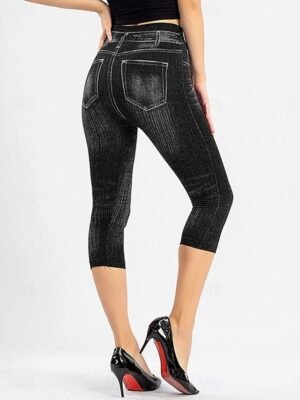 Vintage Slim Fit 3D Print High Waist Calf-Length Chinos - Image 4