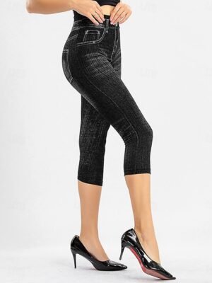 Vintage Slim Fit 3D Print High Waist Calf-Length Chinos - Image 5