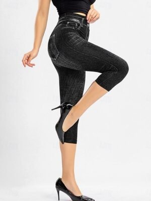 Vintage Slim Fit 3D Print High Waist Calf-Length Chinos - Image 6