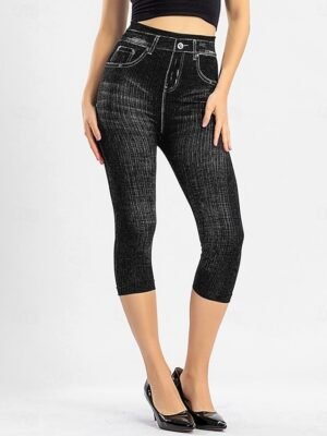 Vintage Slim Fit 3D Print High Waist Calf-Length Chinos - Image 8
