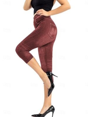Vintage Slim Fit 3D Print High Waist Calf-Length Chinos - Image 9