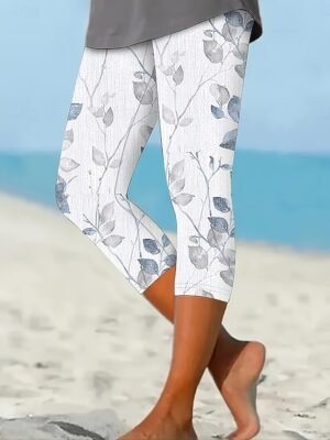 Vintage Slim Fit 3D Print High Waist Capri Leggings - Image 11