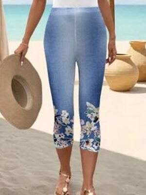 Vintage Slim Fit 3D Print High Waist Capri Leggings - Image 2