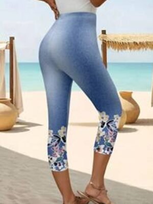 Vintage Slim Fit 3D Print High Waist Capri Leggings - Image 3