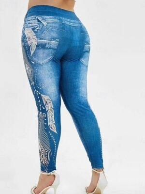 Vintage Slim Fit 3D Print High Waist Full Length Leggings - Image 3
