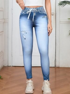 Vintage Slim Fit 3D Print High Waist Full Length Chinos - Image 3