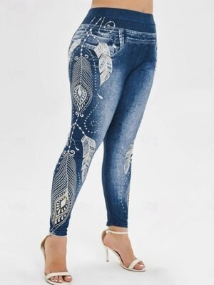 Vintage Slim Fit 3D Print High Waist Full Length Leggings - Image 30