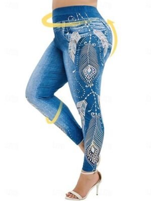 Vintage Slim Fit 3D Print High Waist Full Length Leggings - Image 4