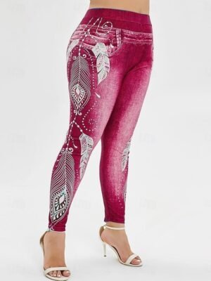 Vintage Slim Fit 3D Print High Waist Full Length Leggings - Image 5