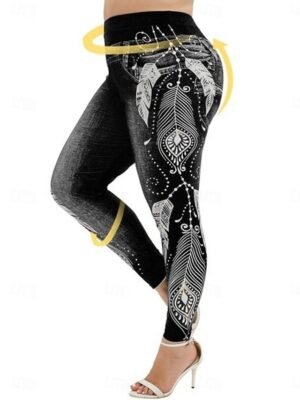 Vintage Slim Fit 3D Print High Waist Full Length Leggings - Image 6