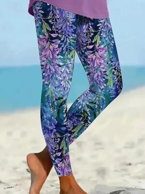 Vintage Slim Fit Floral High Waist Ankle-Length Leggings - Image 1