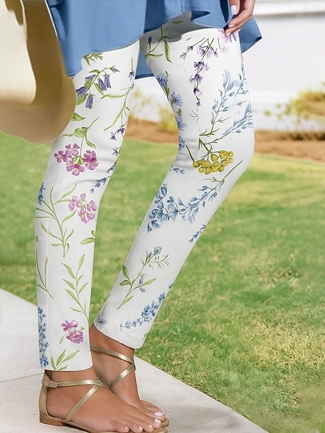 Vintage Slim Fit Floral High Waist Ankle-Length Leggings - Image 1