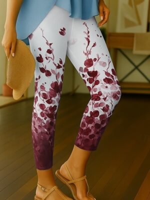 Vintage Slim Fit Floral High Waist Ankle-Length Leggings - Image 13
