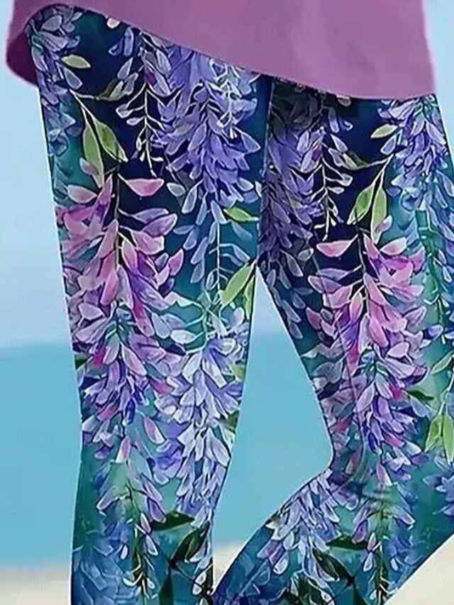 Vintage Slim Fit Floral High Waist Ankle-Length Leggings - Image 2