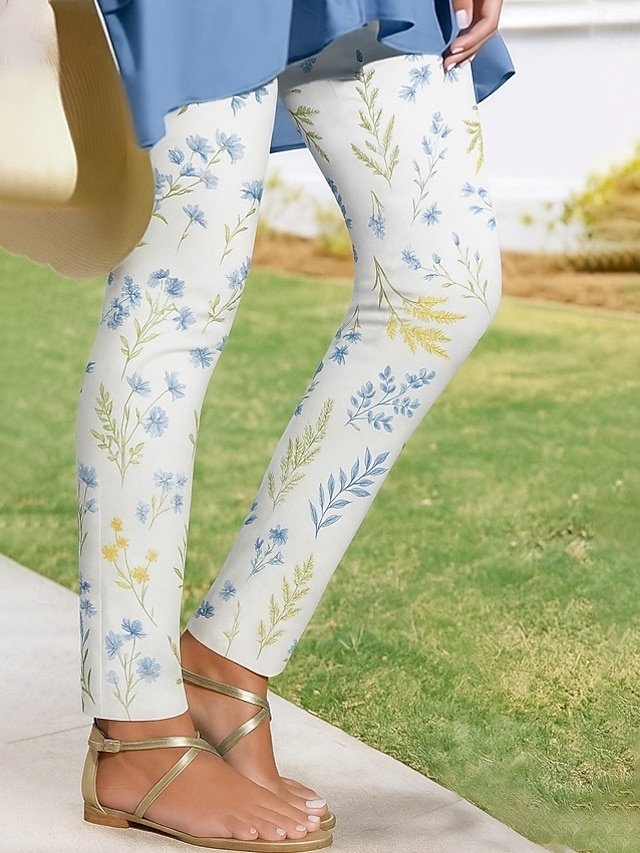 Vintage Slim Fit Floral High Waist Ankle-Length Leggings - Image 2