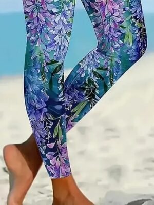 Vintage Slim Fit Floral High Waist Ankle-Length Leggings - Image 3