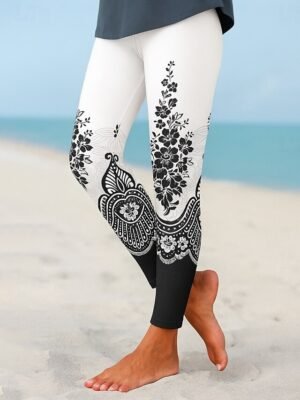 Vintage Slim Fit Floral High Waist Ankle-Length Leggings - Image 4
