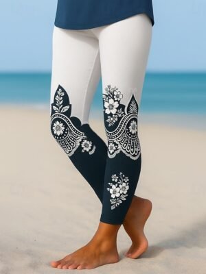 Vintage Slim Fit Floral High Waist Ankle-Length Leggings - Image 5