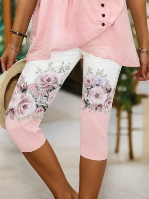 Vintage Slim Fit Floral High Waist Calf-Length Leggings - Image 1