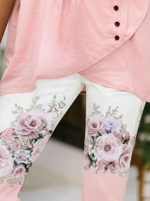 Vintage Slim Fit Floral High Waist Calf-Length Leggings - Image 2