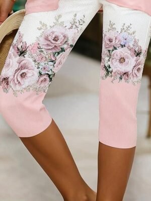 Vintage Slim Fit Floral High Waist Calf-Length Leggings - Image 3