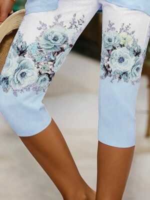 Vintage Slim Fit Floral High Waist Calf-Length Leggings - Image 6