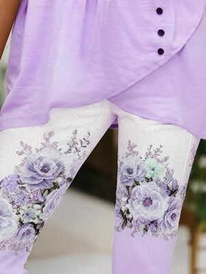 Vintage Slim Fit Floral High Waist Calf-Length Leggings - Image 8