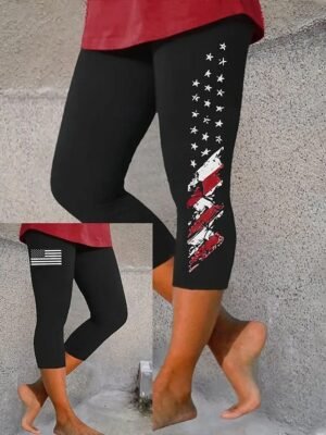 Vintage Slim Fit Graphic High Waist Calf-Length Leggings - Image 1