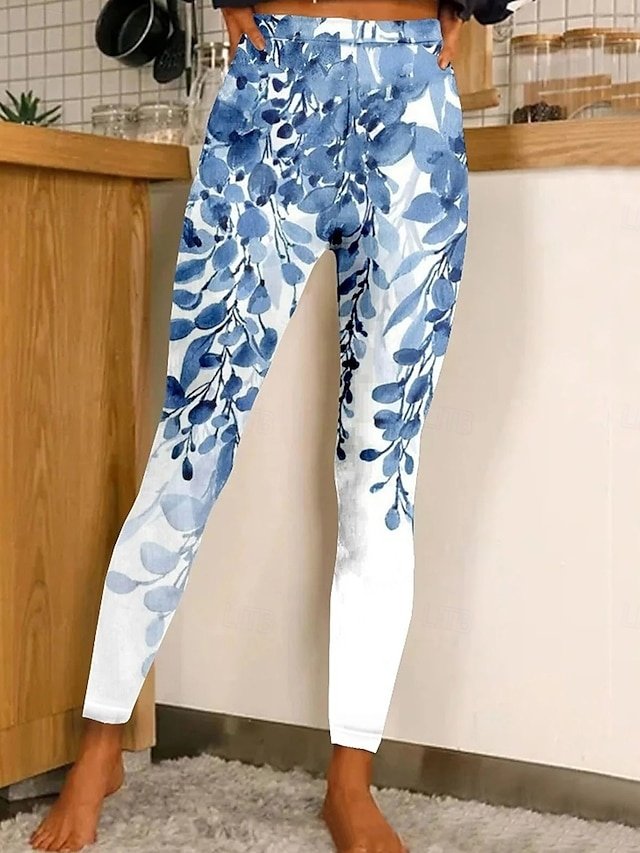 Vintage Slim Floral Graphic High Waist Full Length Leggings - Image 1