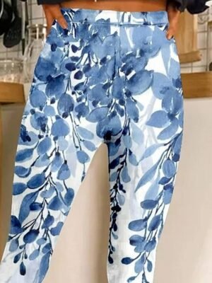 Vintage Slim Floral Graphic High Waist Full Length Leggings - Image 2