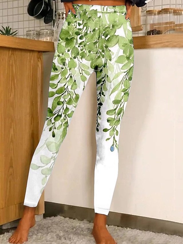 Vintage Slim Floral Graphic High Waist Full Length Leggings - Image 5