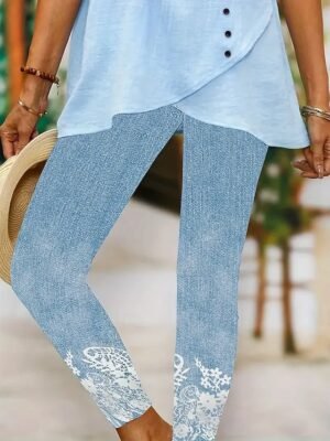 Vintage Slim Floral High Waist Ankle-Length Leggings - Image 1