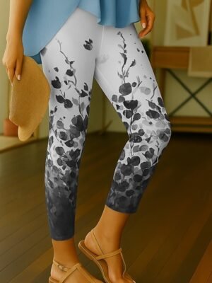 Vintage Slim Floral High Waist Ankle-Length Leggings - Image 11