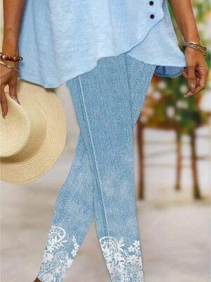 Vintage Slim Floral High Waist Ankle-Length Leggings - Image 2