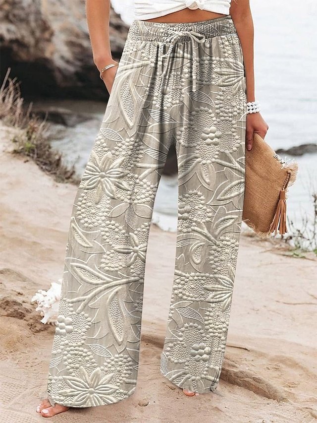 Vintage Wide Leg Floral High Waist Full Length Chinos - Image 1