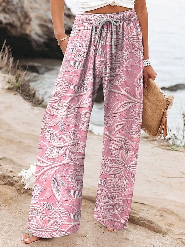 Vintage Wide Leg Floral High Waist Full Length Chinos - Image 2