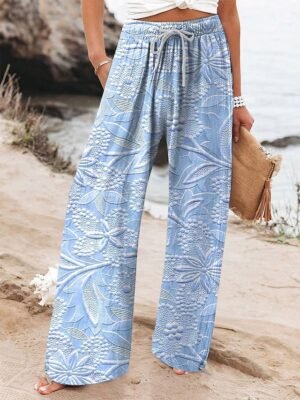 Vintage Wide Leg Floral High Waist Full Length Chinos - Image 3