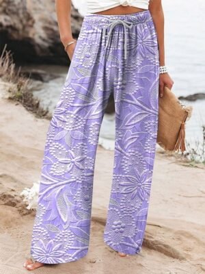 Vintage Wide Leg Floral High Waist Full Length Chinos - Image 4