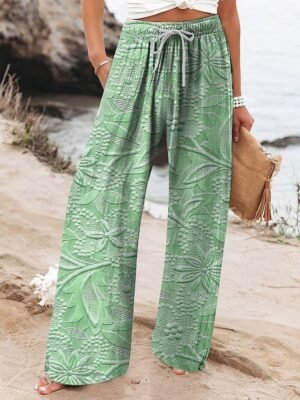 Vintage Wide Leg Floral High Waist Full Length Chinos - Image 5