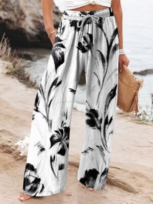 Vintage Wide Leg Floral High Waist Full Length Chinos - Image 6