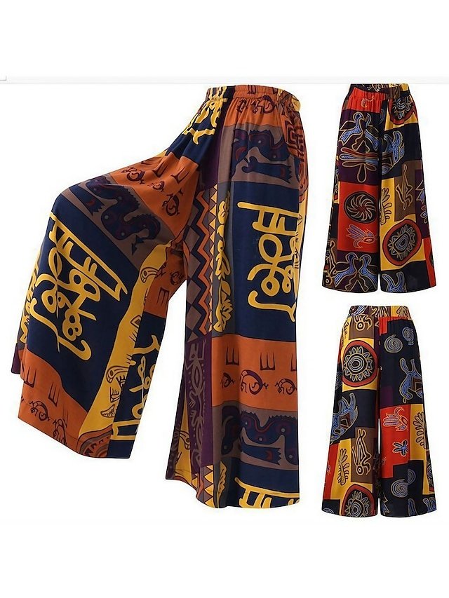 Vintage Wide Leg Graphic High Waist Full Length Trousers - Image 1