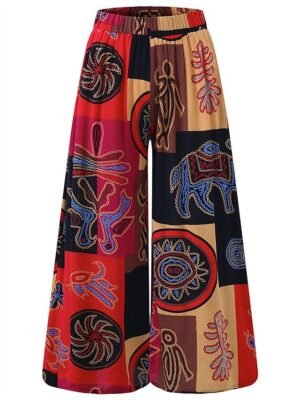 Vintage Wide Leg Graphic High Waist Full Length Trousers - Image 3