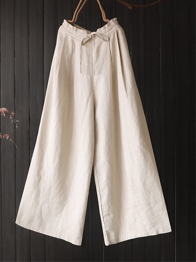 Vintage Wide Leg High Waist Plain Full Length Trousers - Image 1