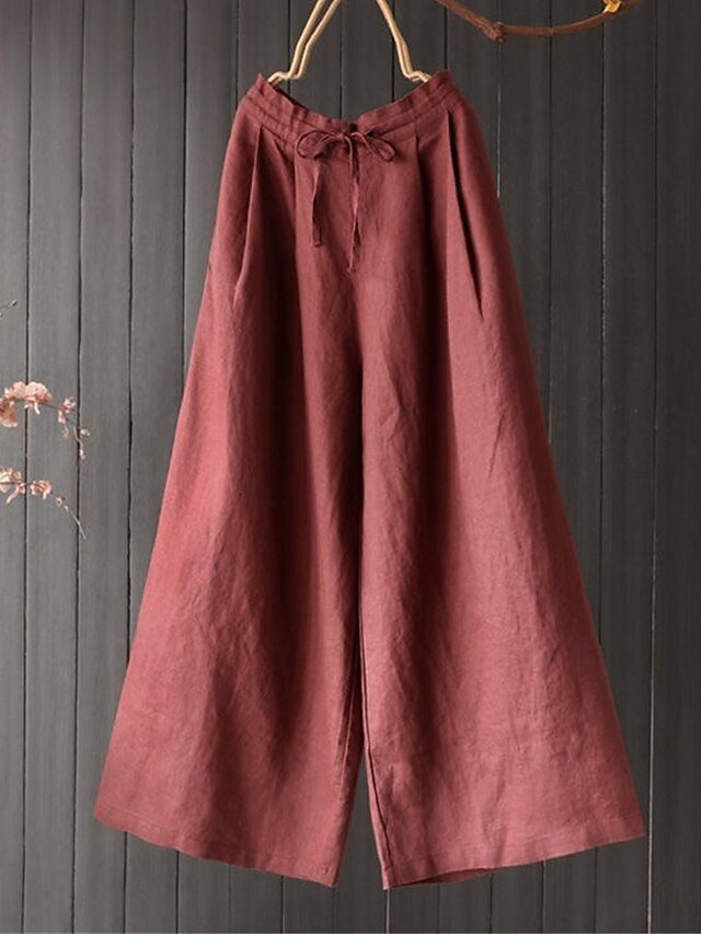 Vintage Wide Leg High Waist Plain Full Length Trousers - Image 2