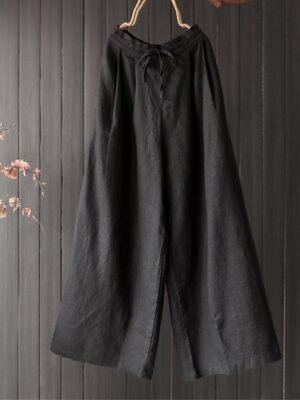 Vintage Wide Leg High Waist Plain Full Length Trousers - Image 3