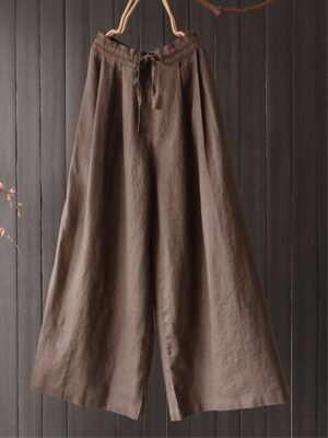 Vintage Wide Leg High Waist Plain Full Length Trousers - Image 4