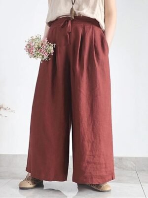 Vintage Wide Leg High Waist Plain Full Length Trousers - Image 5